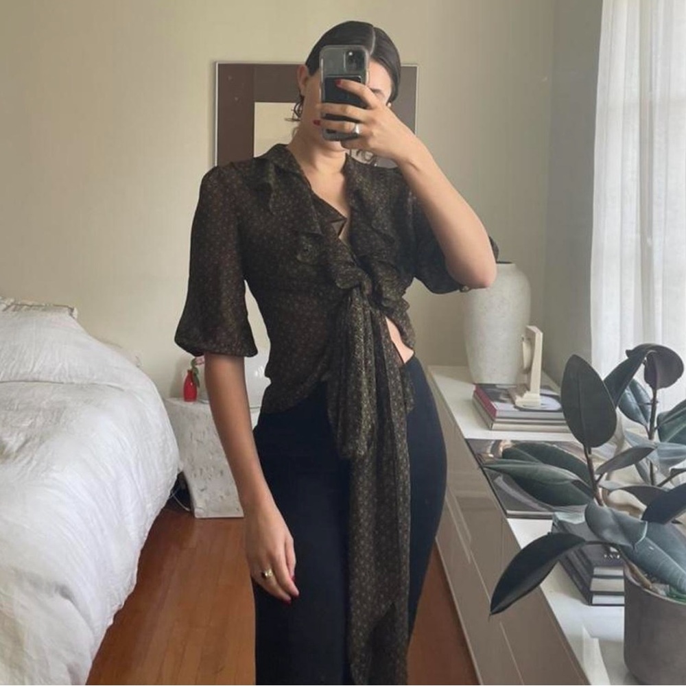 Lauren by Ralph Lauren sheer vintage brown patterned  blouse